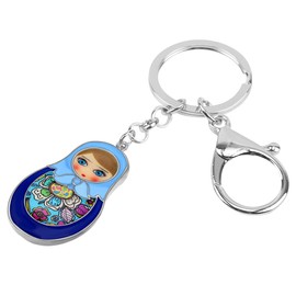 Floral Ethnic Matryoshka Russian Doll Keychain Keyring for Bag Belt Decor Jewelry (Blue)
