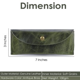 TheAntiq Estuche de cuero para gafas de sol, estuche de cuero genuino para gafas, estuche para gafas de lectura, estuche flexible para gafas, estuche delgado para gafas para hombres y mujeres (Verde)