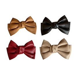 Leadigol 4pcs Bows Hair Clips Barrettes,Faux Leather Bow Hair Clips,Non Slip Metal Alligator Hairpins,Bows Barrette Hair Accessories for Women