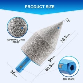 Diamond Finger Milling Chamfer Bits 1-3/8" - BRSCHNITT Dry Core Drill Bit for Enlarging Shaping Existing Holes of Porcelain,Hard Ceramic,Granite,Marble hex Shank