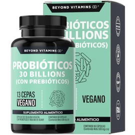 Probioticos 30 Billion UFC + Prebióticos + inulina de agave | 13 cepas | Con Tecnología de microencapsulación de 4 capas | Para Hombres y Mujeres | Sin Rellenos | Vegano | 60 cápsulas