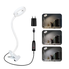Akynite Akynite Klemmleuchte USB Wei? mit Adapter und Kabel, 48 LED Make Up Schwanenhals Lampe, 3 Farbwechsel & 10 Helligkeit, Flexibel Leselampe Bettlampe Klemmbar, Bett Lampe Kopfteil Schreibtischlampe