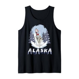 Alaska Sled Dogs Mushing Team Snow Sledding Mountain Scene Tank Top