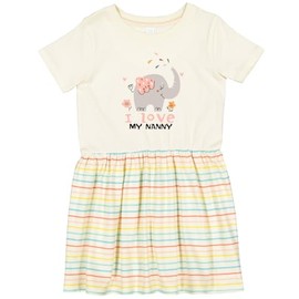 inktastic Cute Elephant I Love My Nanny Gift for Grandkids Grandbaby Toddler Dress 4T Natural with Stripes 45153