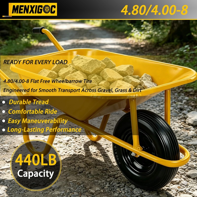 4.80/4.00-8 Tire and Wheel, 16” Wheelbarrow Tires Flat Free, with