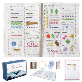 Stitch Book Kit, Embroidery Stitch Book for Beginners, DIY Portable Stitch Guide with Step-by-Step Instructions, Handmade Embroidery Learning Book with Basic Sewing Tools Kit