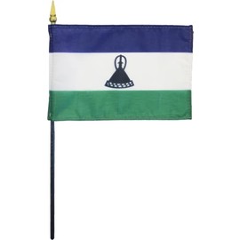 Lesotho 4 in x 6 in World Flag on 10 inch Black Plastic Stick