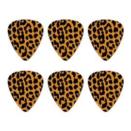 Leopard Print Orange And Black Novelty Guitar Picks Medium Gauge - Set of 6
