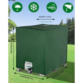 SOBEAU IBC Tank Cover 1000L, IBC Container Accessories, Water Tank UV Protection Film, Rain Barrel Cover, Protective Tarpaulin Rainwater Tank, Suitable for 1000L IBC Tank Container Cover (120 x 100 x