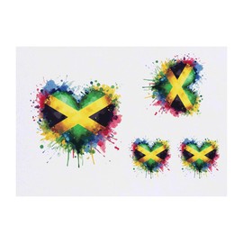 4 x 'Love Jamaica' Temporary Tattoos - Water Resistant, Skin-Safe, Non-Toxic Transfers, Mixed Sizes (TO00074024)