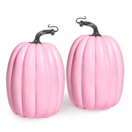Artmag 8 Inch Large Artificial Pumpkins, 2PCS Big Pink Pumpkins Faux Foam Harvest Pumpkins for Fall Autumn Thanksgiving Seasonal Holiday Decor Decorations (Pink)