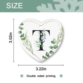 2023 Christmas Ornaments Ceramic Christmas Tree Decorations Durable Heart-Shape Hanging Ornament 3.22X3.07in Alphabet Initial Letter Pendant - T