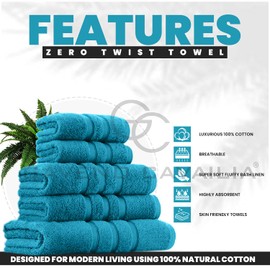GC GAVENO CAVAILIA 100% Ringspun Cotton Bath Towels, Luxury 550 GSM Zero Twist Towel Sheets, Turquoise, 50x80 Hand Towel