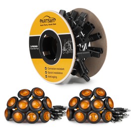 Partsam 20 Pcs 3/4" Amber Side Marker Lights with Connector Plug + 2 Pin Continuous Wire Harness Roll, Plug and Play Installation for Trailers, Trucks, Vans, RVs, ATVs, Buses