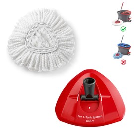 BonusLife 1 Pack Mop Refill and 1 Mop Head Base Part for O-Ceda EasyWrin Spin Mop Refill 1-Tank System Only Easy Cleaning Microfiber Replacement