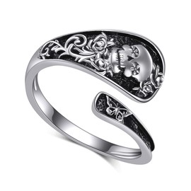 JERWLI Skull Ring for Women 925 Sterling Silver Skull Spoon Rings Gothic Punk Rings Butterfly Statement Ring Vintage Victorian Jewellery Gifts for Women Wife