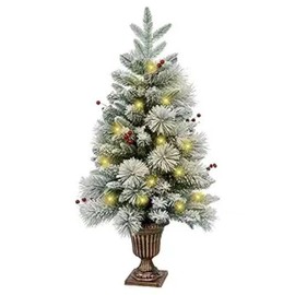Pre-lit Potted Christmas Tree, 2-Packs Flocked Snow Xmas Tree with 100 Color Led Lights, 8 Modes, PE Christmas Decoration for Home, Office, Easy Assembly