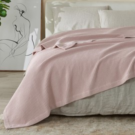 Vintage Comfort 100% Cotton Waffle Weave Queen Bed Blanket | Purple Waffle Knit Blanket | Ultra-Soft, All Season Textured Blankets & Throws for Bed, Couch, or Chair (Full/Queen, Lilac)