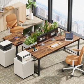 Huuger 63 Inch Desk with Power Outlets & USB-C, Deeper & Thicker Desktop, Robust Metal Tubes, Computer Desk, Heavy Duty Office Desk, Work Gaming Desk, for Home Office, Rustic Brown, 7071ZC