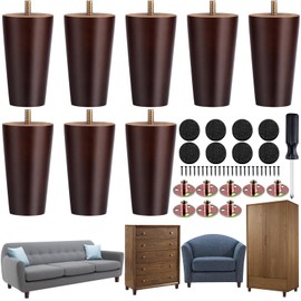 TURSTIN 8 Pieces Furniture Legs 4 Inches Round Solid Wood Furniture Feet Couch Legs Sofa Legs Replacement Legs for Armchair, Cabinet, Chair, Dresser or Home DIY Projects, Brown