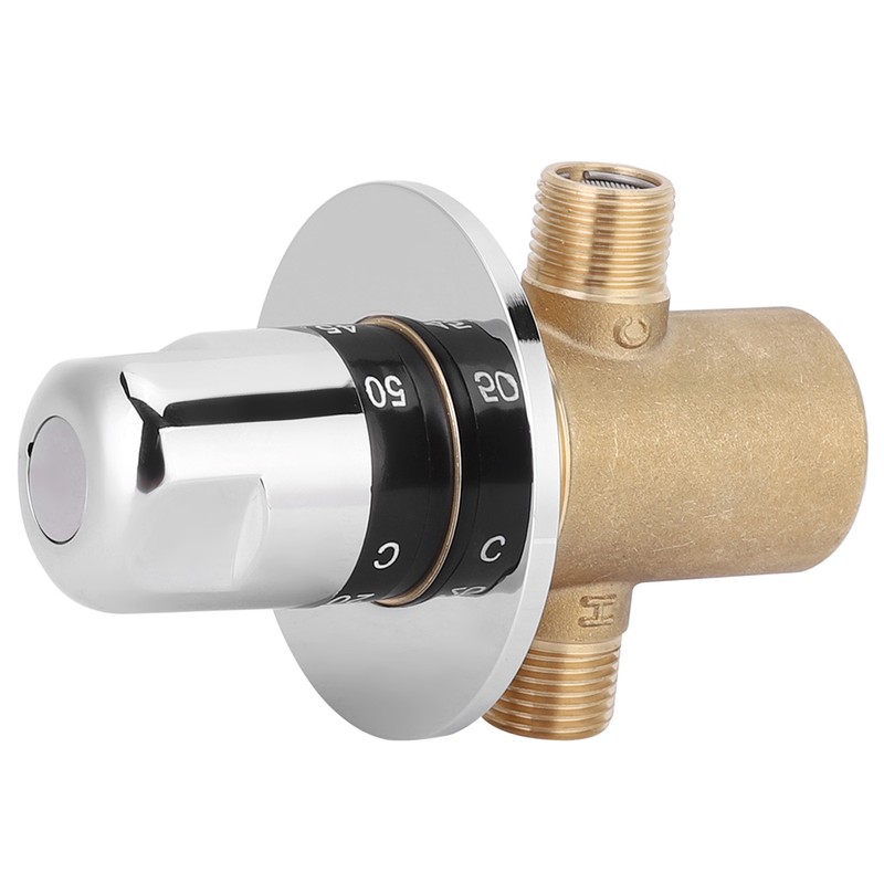 G1/2in 3 Way Brass Thermostatic Mixing Valve Faucet Temperature Mixer