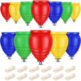 12 Sets Spinning Tops Trompo Classic Wood Carved Spinning Tops Sturdy Steel Point Enhanced Stability for Beginners Intermediates Gifts Mexicanos Trompos De Madera(Blue, Red, Green, Yellow)