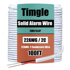 Timgle 22/2 White Solid Door Bell Wire100ft Stranded Fire Security Alarm Cable CMP/CL3P Shielded Rated Burglar Station for Low Voltage LED, Burglar System, Fire Detector, Door, 22AWG