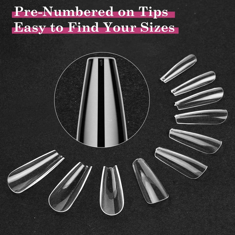 Venares Nail Tips Set with Glue, 500 Pieces Artificial Nails