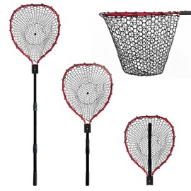SEASPRO Red Metal Lock Telescoping Fishing Nets Lightweight Rubber Fish Net Durable with Non-Slip Grip - Freshwater and Saltwater Fishpond Large Fish Net Rubber net