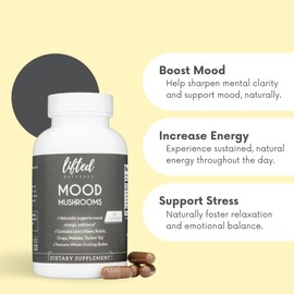 Mood Mushrooms - Lifted Mushroom Supplement - Lion's Mane, Reishi, Chaga, Turkey Tail, Maitake - Energy, Focus, Stress Relief