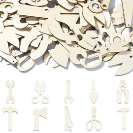 Stiesy 50 Pcs Gardening Tools Theme Unfinished Wood Cutouts Wrenches Hammer Axe Saw Pliers Scissors Shovels Shapes Wooden Slice Cutouts Blank Wooden Ornaments for DIY Crafts