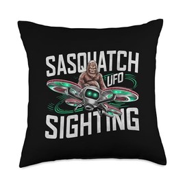 Bigfoot Riding UFO Extraterrestrial Sighting, NJ Drone Throw Pillow