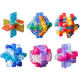 Holzsammlung Set of 6 3D Brain Teaser Puzzles, IQ Challenge Puzzle Games, Logic Mind Puzzle Box Toy Removing Assembling Lock Puzzle Gift Set for Adults Teenagers Kids, 2.7inch 7cm