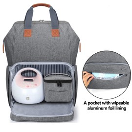 LUXJA Breast Pump Bag with Compartments for Cooler Bag and Laptop, Breast Pump Backpack with 2 Options for Wearing (Fits Most Major Breast Pump, Suitable for Working Mothers), Gray
