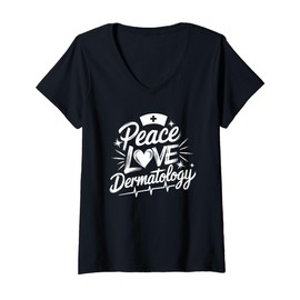 Womens Peace Love Dermatology, Dermatologist Nurse Derm Nursing V-Neck T-Shirt