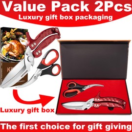 Heavy Duty Poultry Shears Seafood Scissors 2pcs set,Kitchen Shears for food Heavy Duty,Kitchen Scissors All Purpose,Chicken,Fish,Meat,Seafood, Easy to Cleaning,Dishwasher Safe