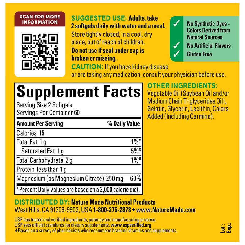 High Absorption Magnesium Citrate 250 mg Softgels - Count: 60