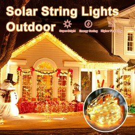 2 Pack 100LED Solar String Lights, Waterproof Copper Wire 8 Modes Solar Fairy Lights for Garden Patio Trees Christmas Party Wedding Decoration (Warm White)