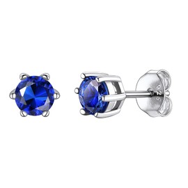 September Birthstone Earrings, Sapphire Stone Earrings, Dainty Crystal Stud Earrings, 925 Sterling Silver Created Round Cut Birthstone Stud Earrings for Women