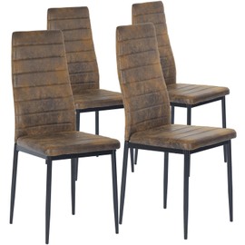 FurnitureR Dining Chairs Set of 4, Suede Fabric Upholstered Padded Ergonomic High Back Chair Armless for Home Kitchen Dining Room, Metal Steel Frame, Space-Saving, Rustic Brown