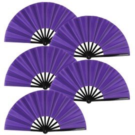 Huralona 5 Pack Large Folding Hand Clap Fan Fabric Rave Popping Fans Chinese Kung Fu Tai Chi Hand Fan Festival Dance Gift Performance Decorations (Purple)