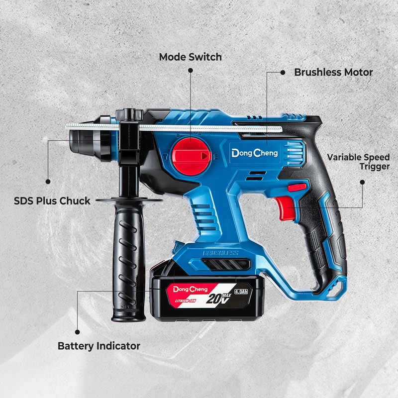DongCheng 20V Max Cordless Rotary Hammer Drill, 7/8" SDS-Plus, 4