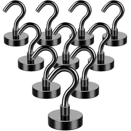MIKEDE Black Magnetic Hooks, 22Lbs Strong Magnets with Metal Hooks for Refrigerator, Super Cruise Hooks for Hanging, Magnetic Hanger for Cruise Ship, Kitchen, Workplace, Storage - Pack of 10