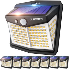 CLAONER Solar Lights Outdoor, [128 LED/8 Packs] Solar Motion Lights 3 Working Modes Solar Wall Lights with 270°Wide Angle Wireless IP65 Waterproof Motion Sensor Outdoor Deck Lights, Warm White