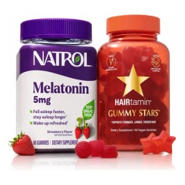Kit Vitality: Melatonina Gomitas Fresa 5mg 90u + Hairtamin Vegan Gomitas Biotina Fresa 60u
