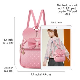 KL928 Girls Mini Backpack Bowknot Polka Dot Cute Small Daypacks Convertible Shoulder Bag Purse for Women