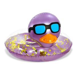 POZA Inflatable Duck Pool Float Tube - Heavy Duty Vinyl UV Resistant Confetti Pool Duck Floatie, Animal Pool Float Swim Ring Pool Inflatables for Kids, Adults for Beach, Party, Vacation - Purple Gold