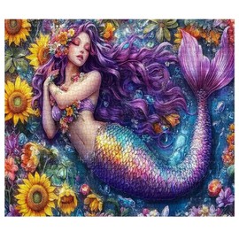 1000 Piece Jigsaw Puzzles for Adults,Beautiful Purple Mermaid Jigsaw Puzzles，Dreamlike Female Mermaid Scenery Puzzle，Challenging Family Activity for Game Nights，Mermaid Woman Puzzle Decor