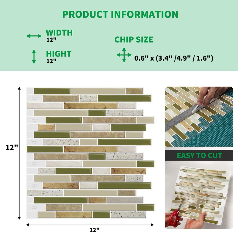 LONGKING 10-Sheet Self-Adhesive Peel and Stick Backsplash for Kitchen, Vinyl