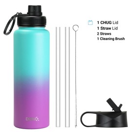 DRINCO Botella de agua de acero inoxidable, tapa de boquilla aislada al aspiradora, botella de agua de doble pared, boca ancha (40 onzas, 32 onzas, 22 onzas, 18 onzas, 14 onzas), a prueba de fugas, para mantener el frío, deportes, camping, senderismo (40